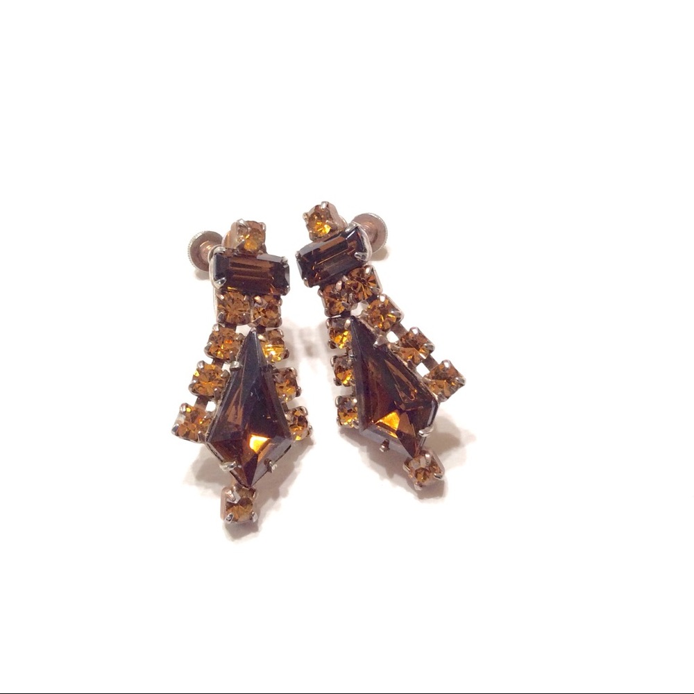 Vintage Topaz Rhinestone Crystal Earrings Screw Bk